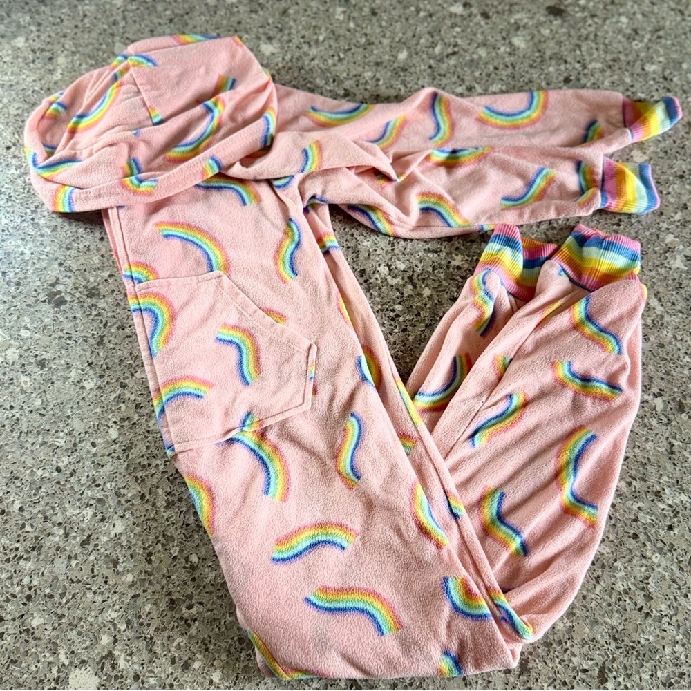 Cat & Jack | Pink Rainbow Fleece Onesie with Hood l Size: XS (4/5)